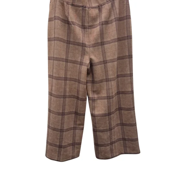 NYC Tan and Brown WIDE LEG STRETCHY plaid Fall Trousers L - Picture 3 of 4